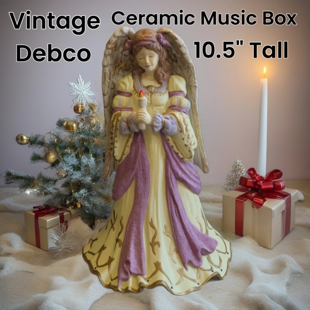 Vintage Angel Ceramic Music Box 10.5" Tall X 7" Base